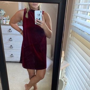 Red suede high neck dress